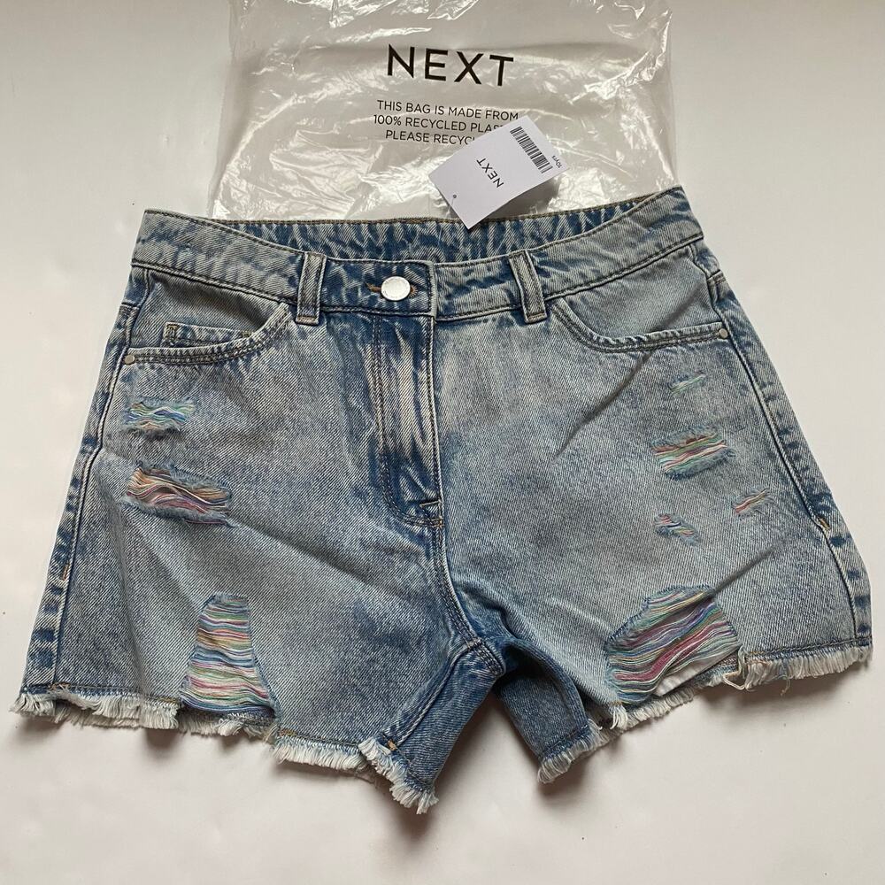 New Next Direct Denim Shorts with Rainbow Threads